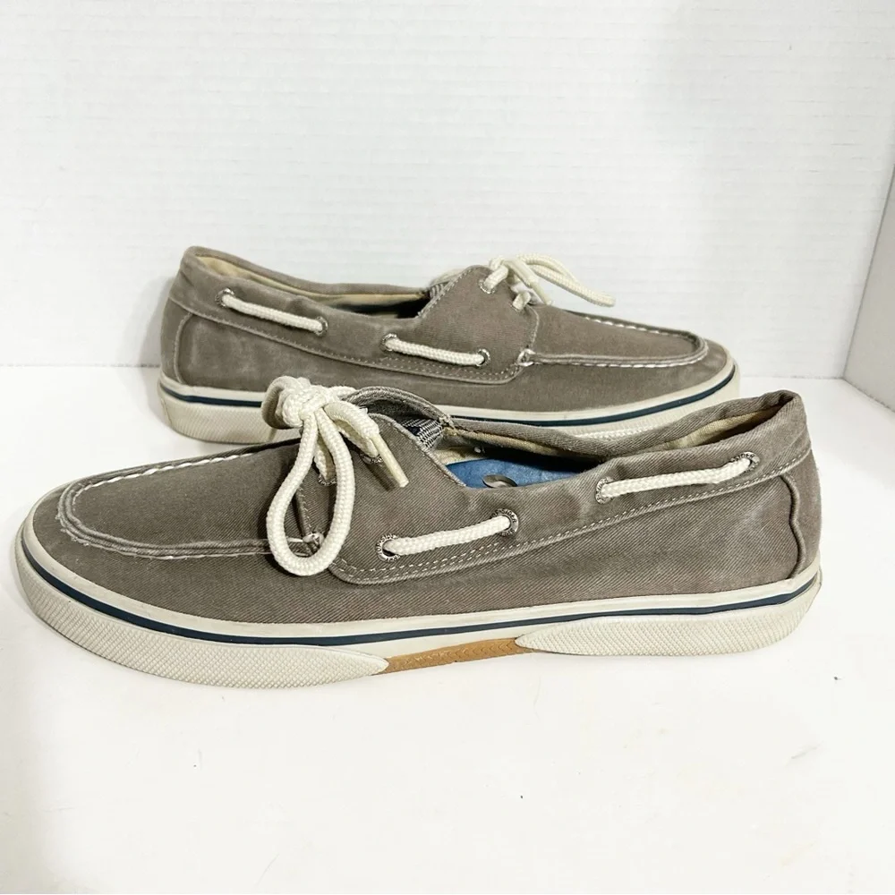 Sperry Topsiders Halyard Gray Washed Light Fade Canvas Lace Up Classic Boat Shoe